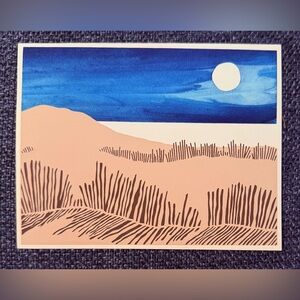 Full Moon Over Beach Original Silk Screen Print By Fortune Rock Handprints MINT